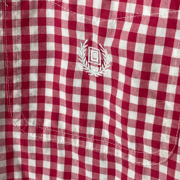 Chaps Button Down Shirt Men's Short Sleeve Pink Gingham L Large Easy Care - Picture 4 of 8